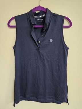 TORY BURCH SPORT PERFORMANCE PIQUE POLO SIZE M COLOR NAVY SHIRT PREPPY BUTTON